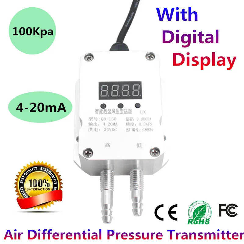 LCD display Pressrue Transmitter DC24V 4-20mA Air Differential Pressure Transmitter Micro Sensor Air Wind Pressure Transducer