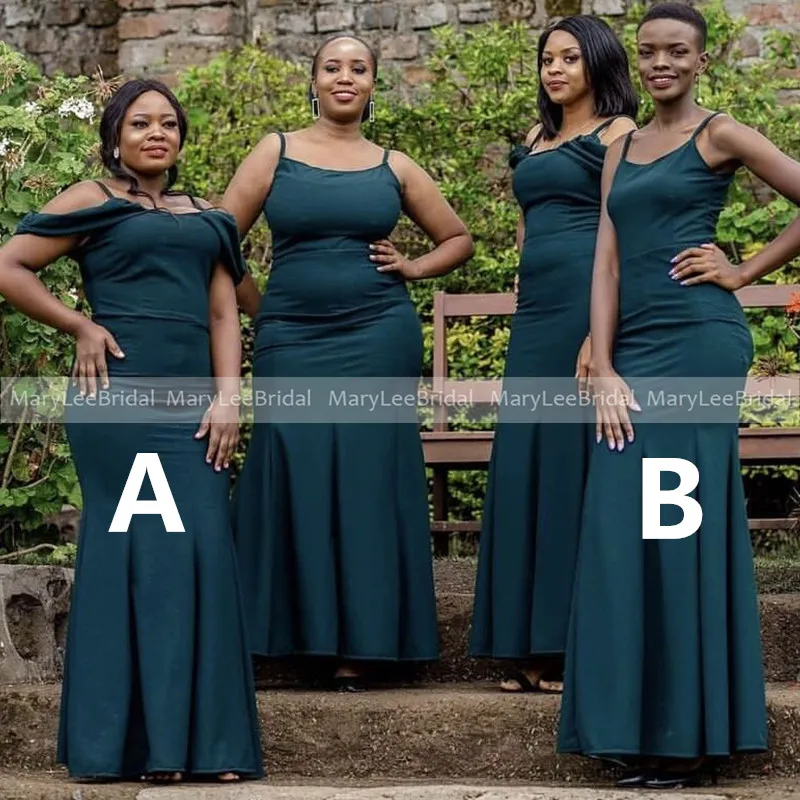 

Off The Shoulder Teal Mermaid Bridesmaid Dresses With Cascade Spaghetti Strap Long Wedding Party Dresses Maid Of Honor Gowns