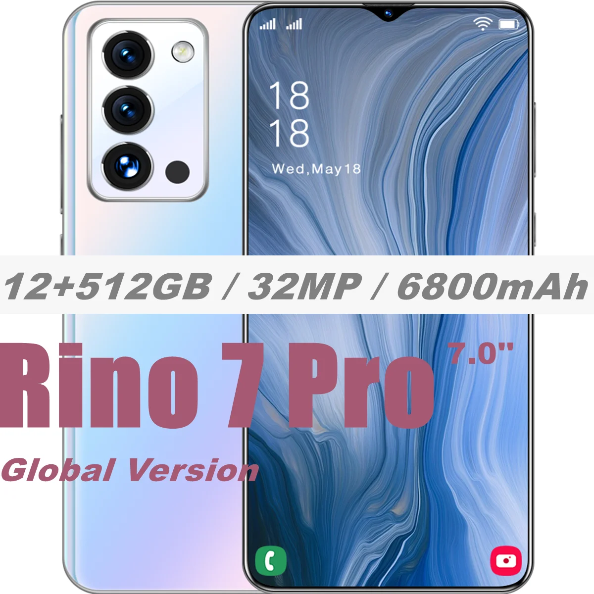 

Global Version Rino 7 Pro 12GB 512GB 7.0'' Android 11 Cellphone 32MP Camera 4G LTE Dual SIM Card 6800mAh Face Unlock Smartphone