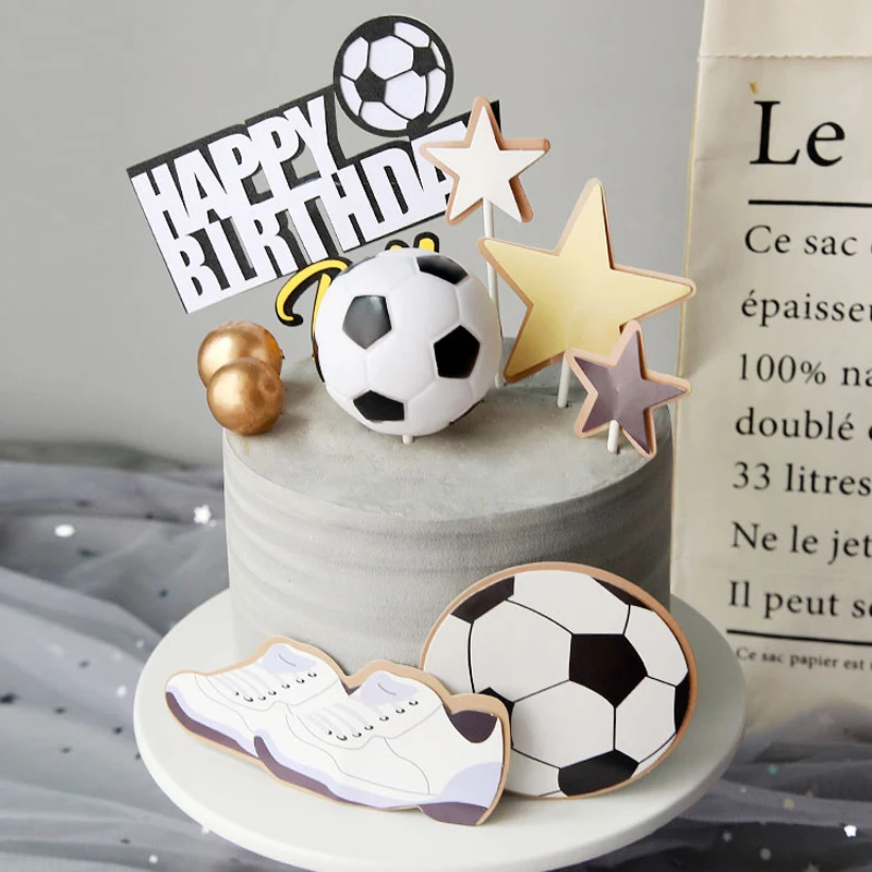 

New Football Sports Subject Cake Toppers For Kids Boy Happy Birthday Party Decoration Flags Baby Shower Cupcake Decors Supplies
