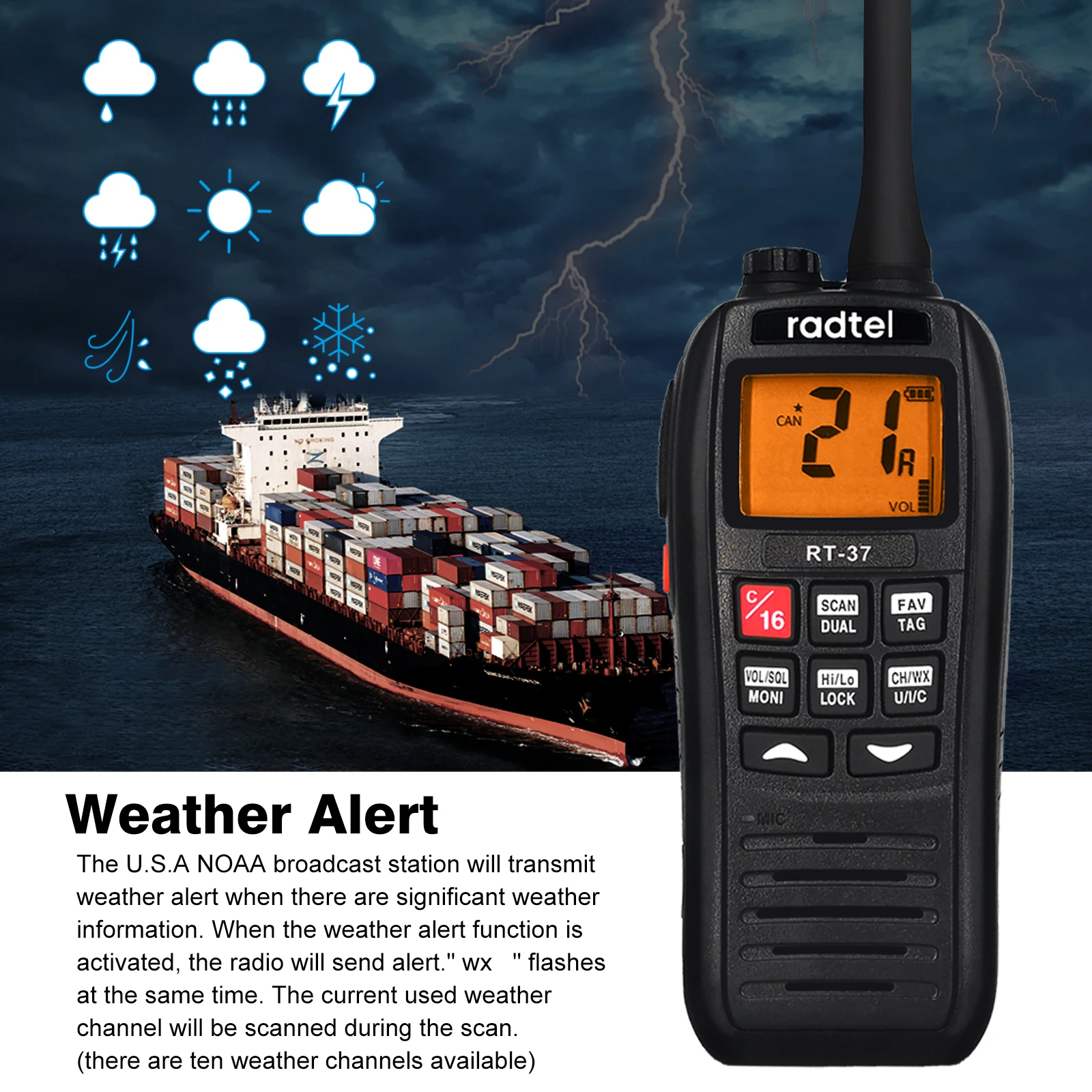 Портативная рация Radtel RT-37 морская радиостанция диапазона VHF водонепроницаемая с