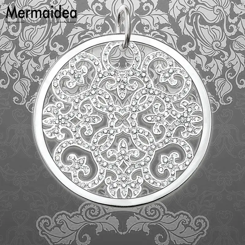 Кулон с большим орнаментом и белым кубическим цирконием Модная бижутерия 2020