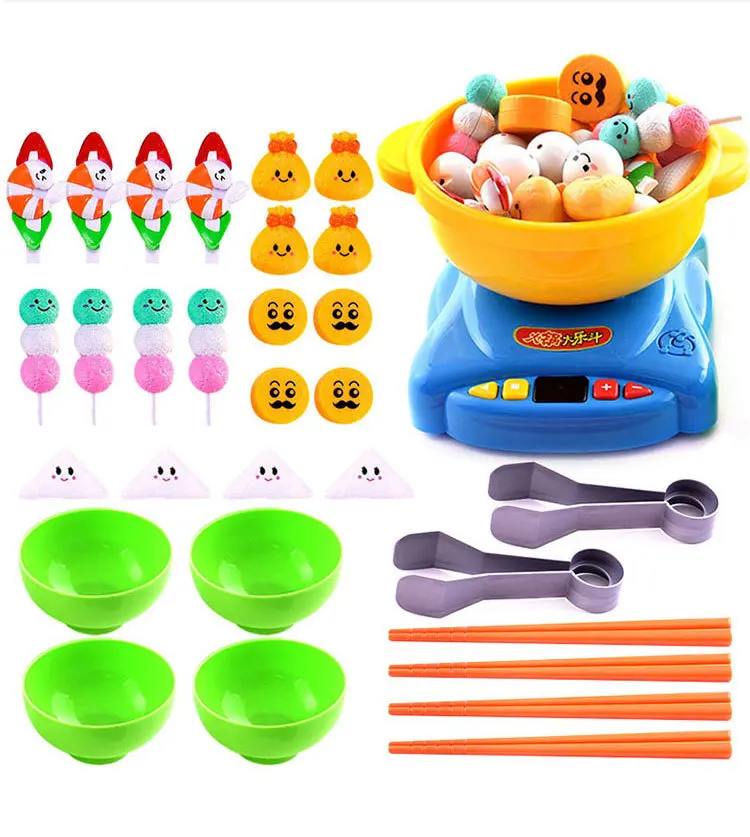

For 4 people play Funny Children Pretend Role Play Kitchen Cooking Play Hot Pot Set Cooker Chopstick Bowl Tool Kit Clip Food toy