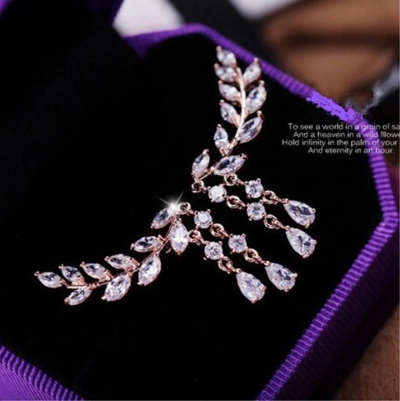 Женские серьги гвоздики с цирконием 2 цвета ювелирное украшение в виде листьев и