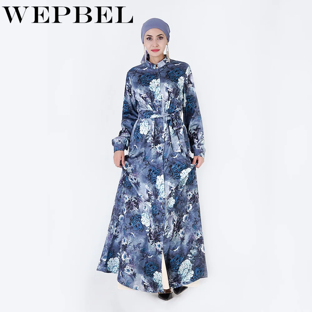 WEPBEL Исламская одежда Свободные Полу Длина платье печати арабских мусульманское