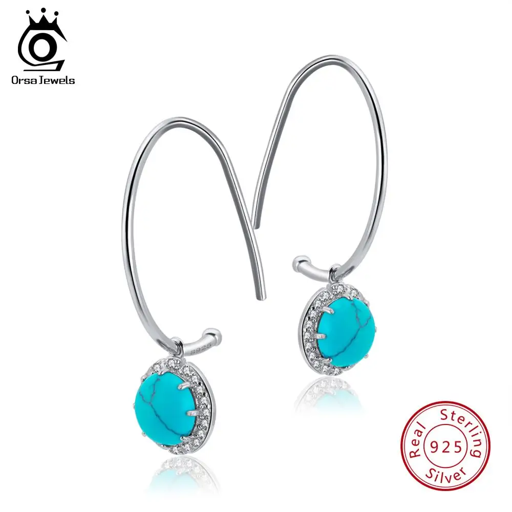 ORSA JEWELS 925 пробы серебряные женские висячие серьги четыре цвета модные ювелирные изделия паве Установка AAA кубический циркон трендовые серьги SE68 - Цвет камня: Turquoise