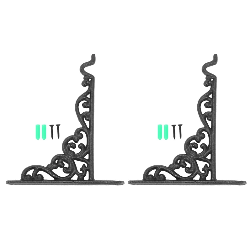 

2X Cast Iron Hanger Wrought Iron Garden Hook Flower Pots Basket Wall Hanger Bracket With Expansion Screw