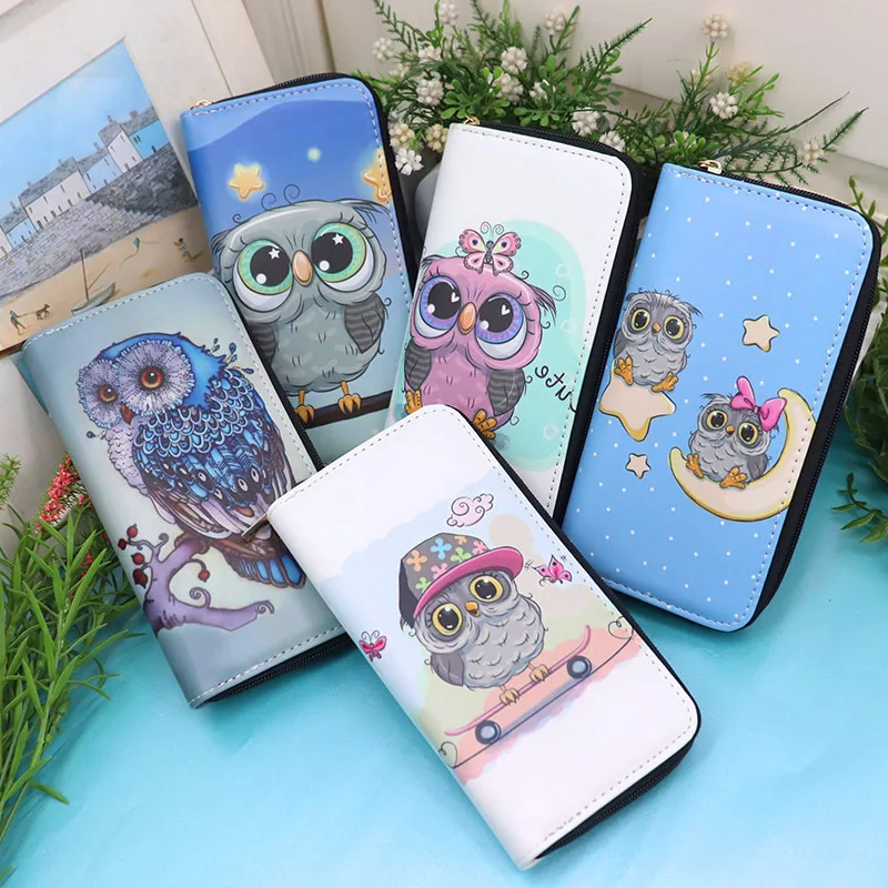 

New Cartoon Cute Owl Long Wallet Storage Mobile Phone Bag Creative Long Purse Fashion Zipper Wallets for Kids Birthday Gift