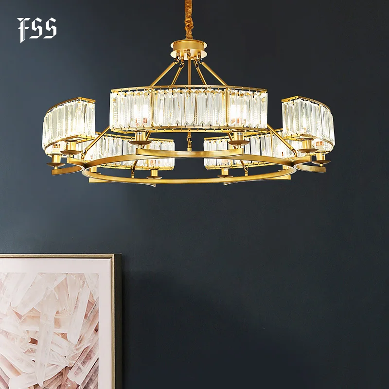 Новая золотая круглая хрустальная люстра Fss светильник для гостиной