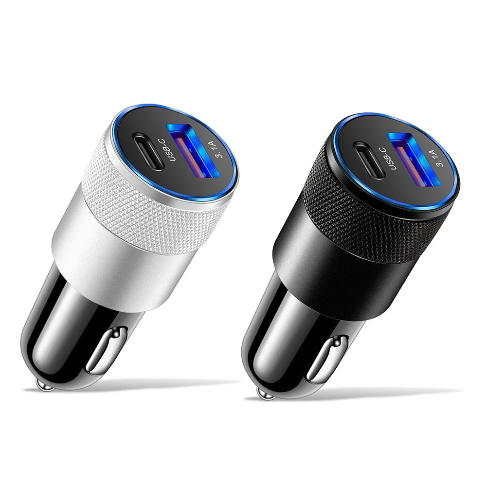 

3.1A 15W Car Chargers 2 Ports Fast Charging For Samsung Huawei iphone 11 8 Plus Universal Aluminum Dual USB Car-charger Adapter