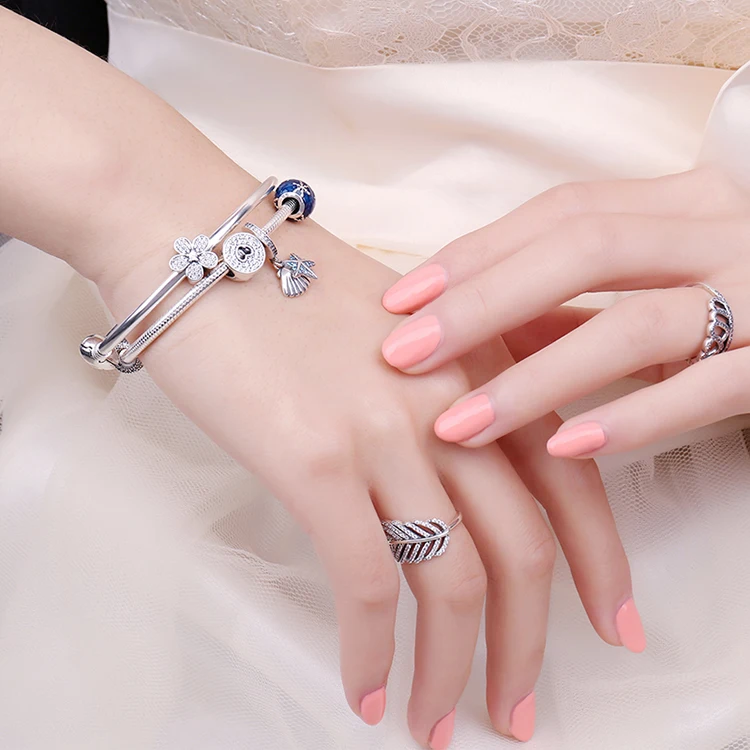 Jewelrypalace стерлингового серебра 925 мерцающий цветок кубического циркония Мурано Стекло розового золота бисер Подвески Fit Браслеты