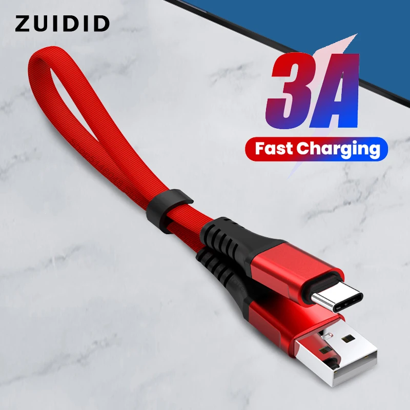 

3A 30CM Short Nylon Charger Cable Micro USB Type C Data Tran Mobile Phone Quick Charge Cord For iPhone 12 Xiaomi 11 Huawei P40
