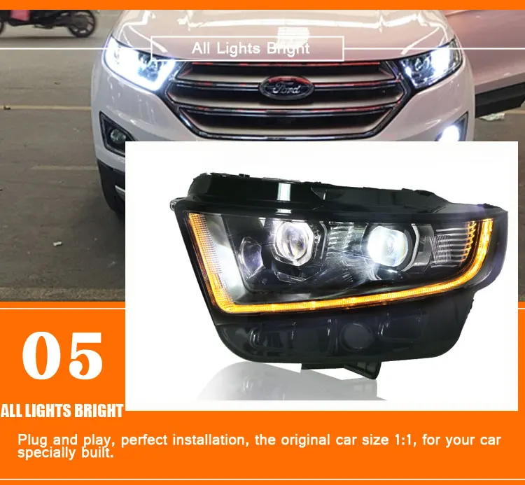 2 шт. автомобильный стиль светодиодный фары для Ford Edge- для Edge Головной фонарь светодиодный DRL Объектив двойной луч H7 HID Xenon bi xenon объектив