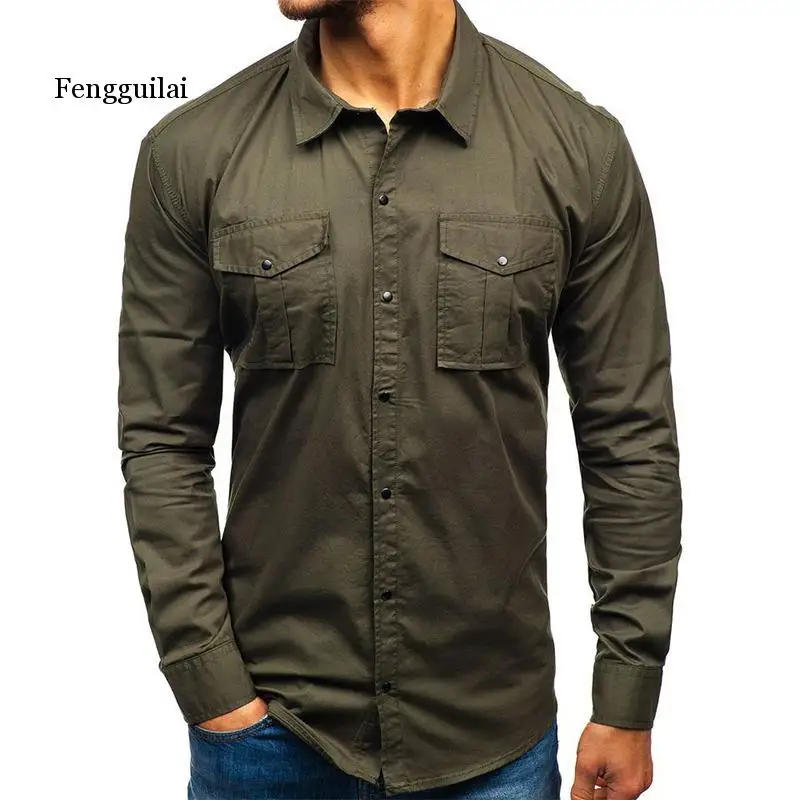 

Casual Yellow Shirt Men's Long Sleeve Solid Shirt Men Button Pockets Spring Men Dress Shirt Slim Sit Luxury Cotton Clothing