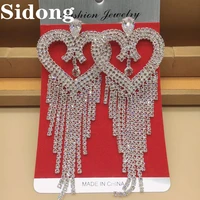 luxurious and exquisite rhinestone heart earrings pendant for women wedding brides fashion long tassel earrings jewelry gift