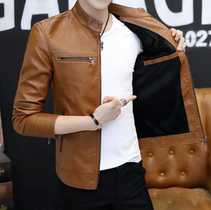 Black brown mens leather jacket plus velvet slim motorcycle coat men jackets clothes personalized jaqueta de couro spring autumn