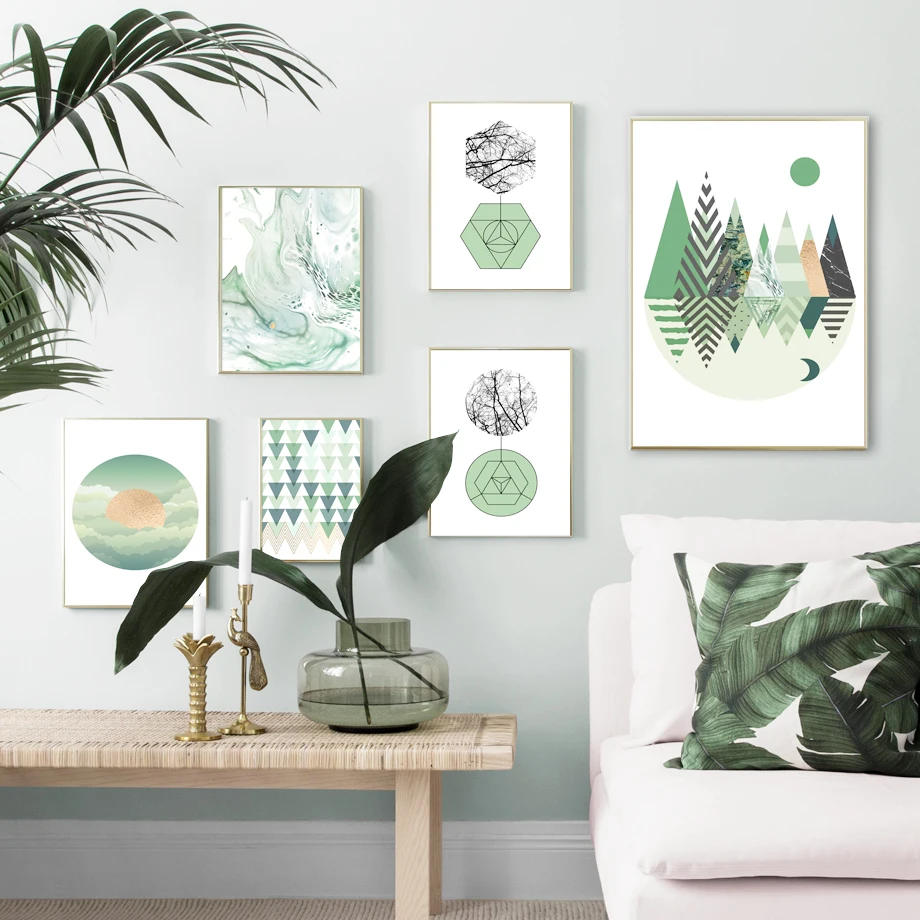 

Green Abstract Geometry Marble Landscape Wall Art Canvas Painting Nordic Posters And Prints Wall Pictures For Living Room Decor