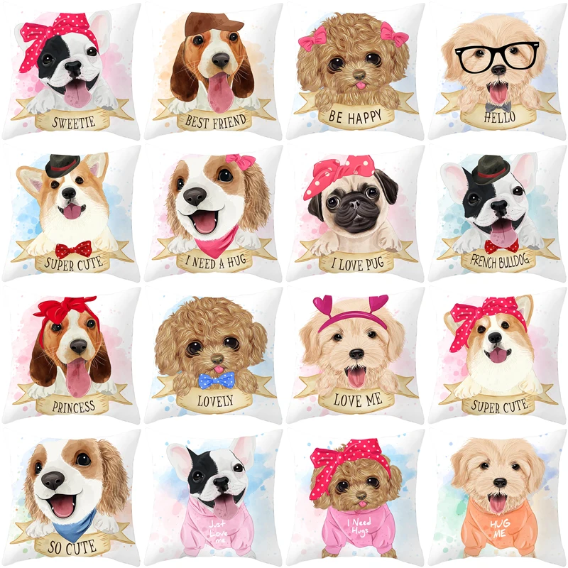 

Cushion Cover Cute Dog Printed Polyester Pillows Cover Car Sofa Decorative Pillowcase Home Decor Case 45x45cm