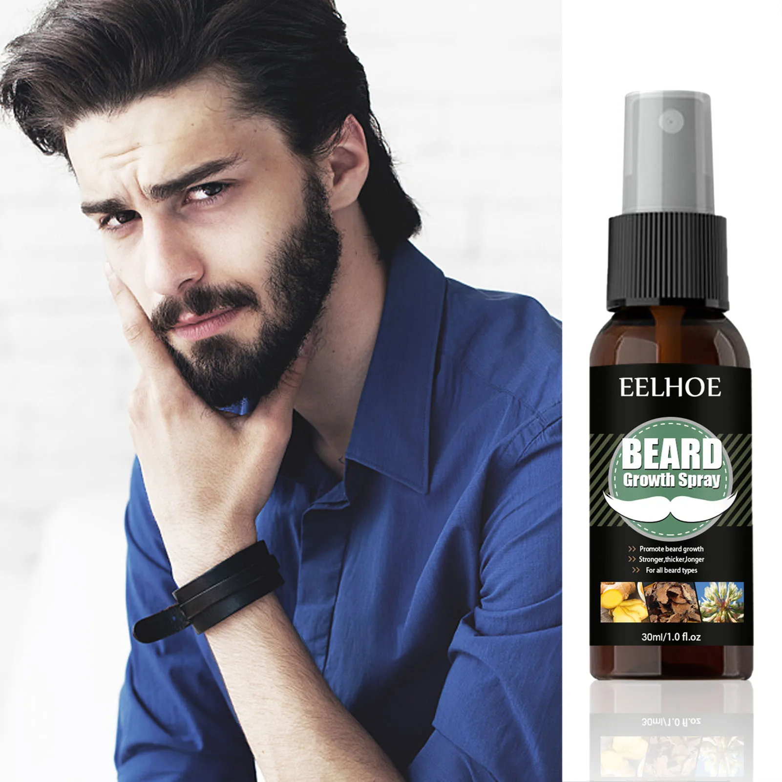 

30ml Beard Growth Oil Nourishing Beard Moisturizing Spray For Men Beard Grooming Treatment Shiny Smoothing Beard Care