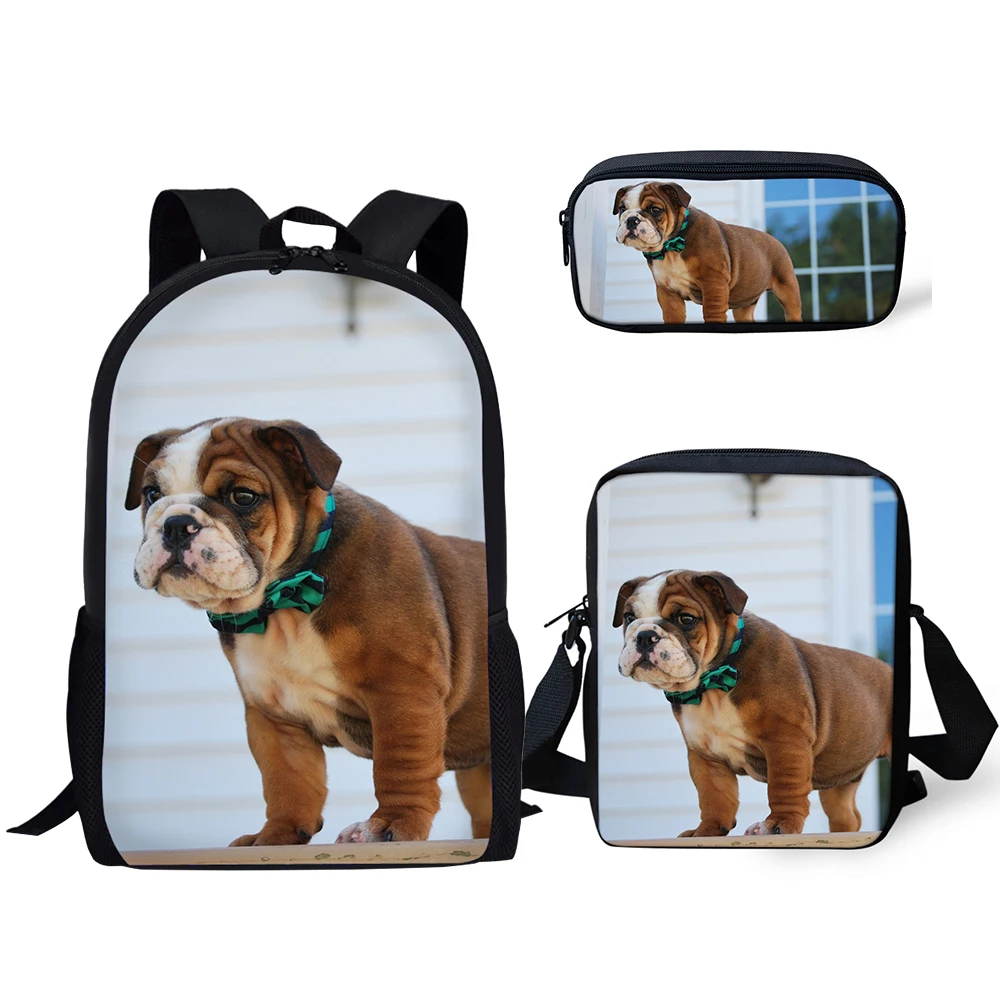 HaoYun Kids Backpack Clever Bulldog Prints Pattern School Bags Lively Animal Design 3PC/Set Students Back to School Book Bags