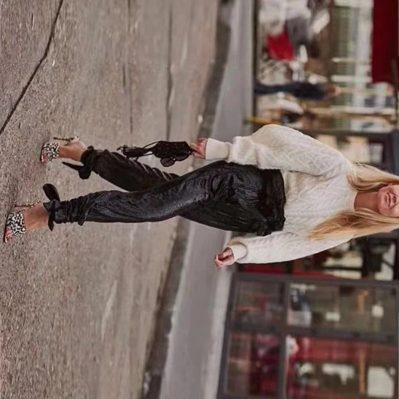 2021 New Patchwork Sequins For Women Hip Hop Pants High Waist Lace Up Women's Loose Trousers 2020 Streetwear Fashion New