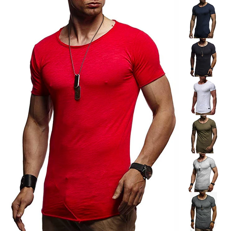 Мужская Повседневная футболка с коротким рукавом Однотонная круглым