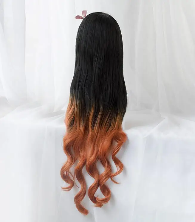 Камадо Nezuko Косплэй парик градиент Цвет длинные вьющиеся волосы для костюм