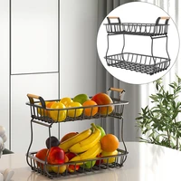 2 tiers bread display fruit basket serving black metal storage detachable rectangle living room kitchen countertop home bathroom