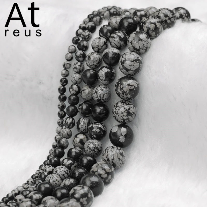 

Black Natural Matte Snowflake Obsidian Jaspers Beads 4-12mm Loose Stone Beads for Jewelry Making DIY Bracelet 15" Mineral Beads