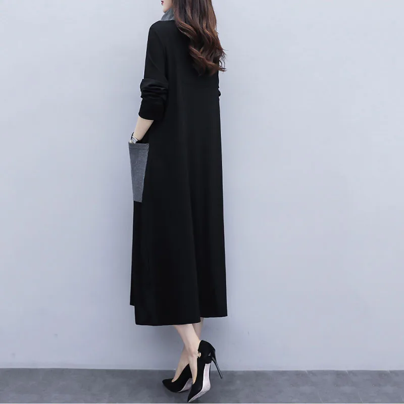 2019 Новое Женское осеннее и зимнее Свободное длинное платье большого размера с