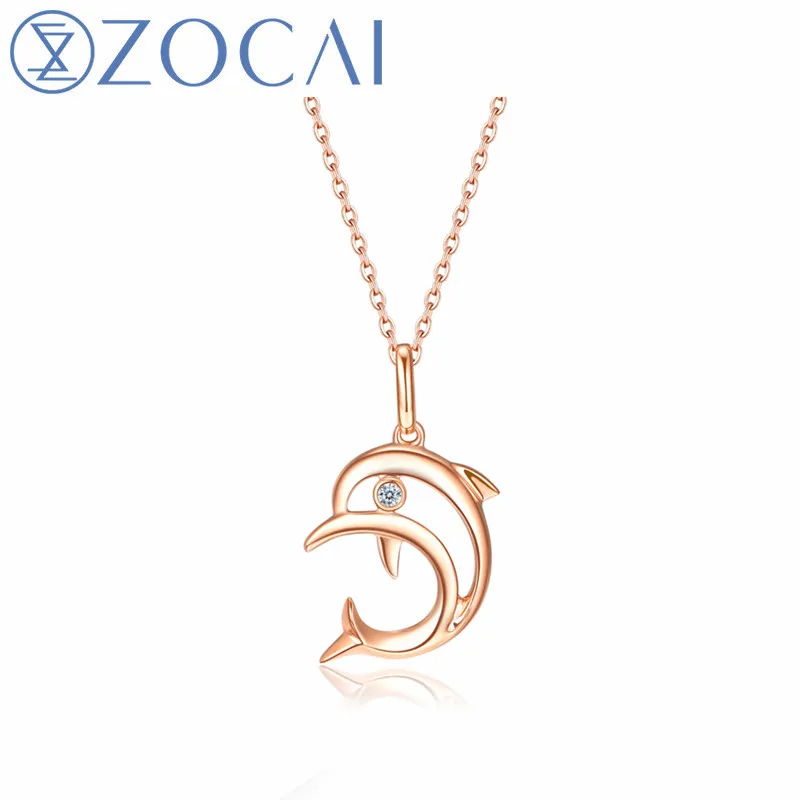 Ожерелье с бриллиантами ZOCAI в виде дельфина воина розовое золото 18 К (AU750) ожерелье