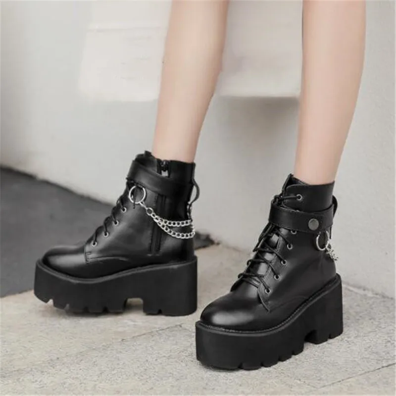 PXELENA ботинки в британском стиле с металлической цепочкой панк и готическом