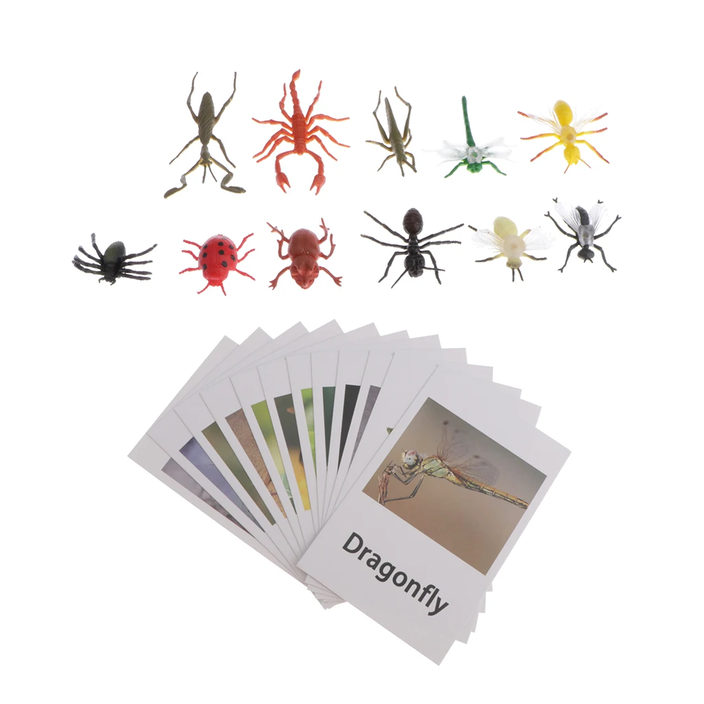 Миниатюрные фигурки Монтессори в виде насекомых 12 шт. с картами обучающая