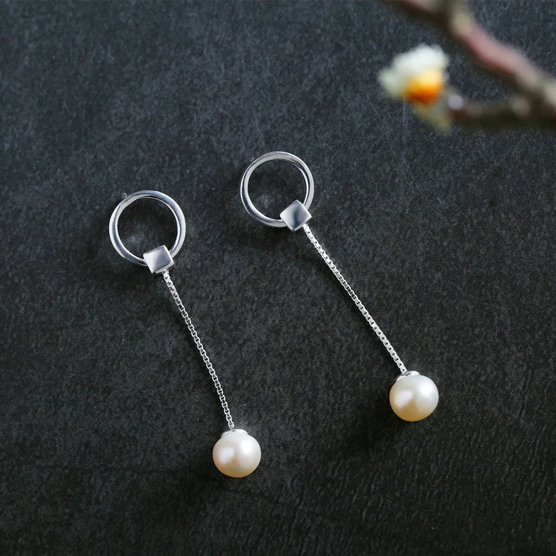 

MEWANRY Prevent Allergy 925 Sterling Silver Drop Earrings for Women Trendy Elegant Hollow Geometric Pearl Tassel Bride Jewelry