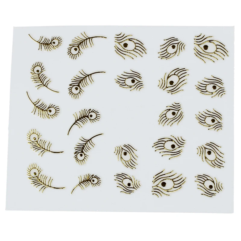 Золотые наклейки для ногтей с перьями павлина дизайна леди|Блестки ногтей| |