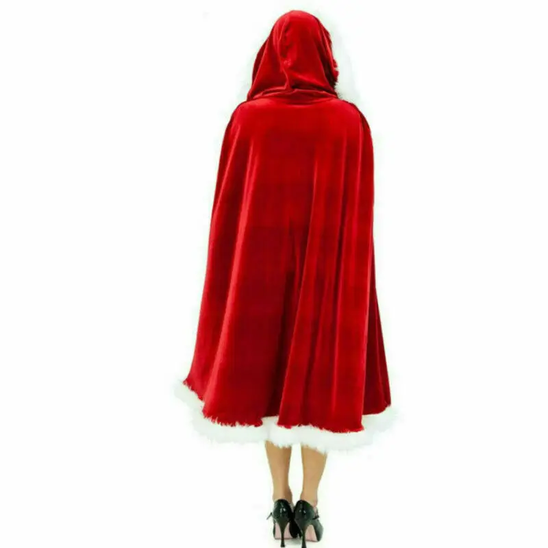 

Xmas Costume Womens Cloak Fur Trim Christmas Santa Claus Red Bridal Cape Cloak Ladies Dress Cape Winter Wedding Hooded Clock