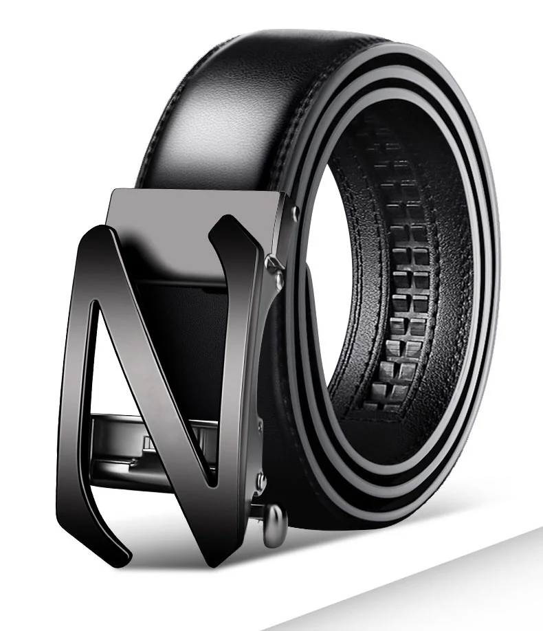

Ремень с автоматической пряжкой мужской, Модный деловой пояс из натуральной кожи, с надписью, серебристый, чёрный