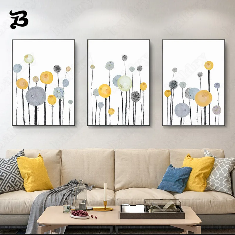 

Scandinavian Decor Canvas Poster Dandelion Wall Art Pictures Colorful Flowers and Grass Poster Print Minimalist Canvas Painting