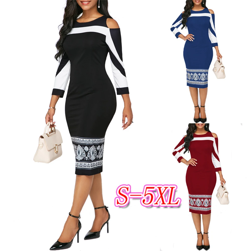 Женское платье-карандаш с открытыми плечами и круглым вырезом | Женская одежда