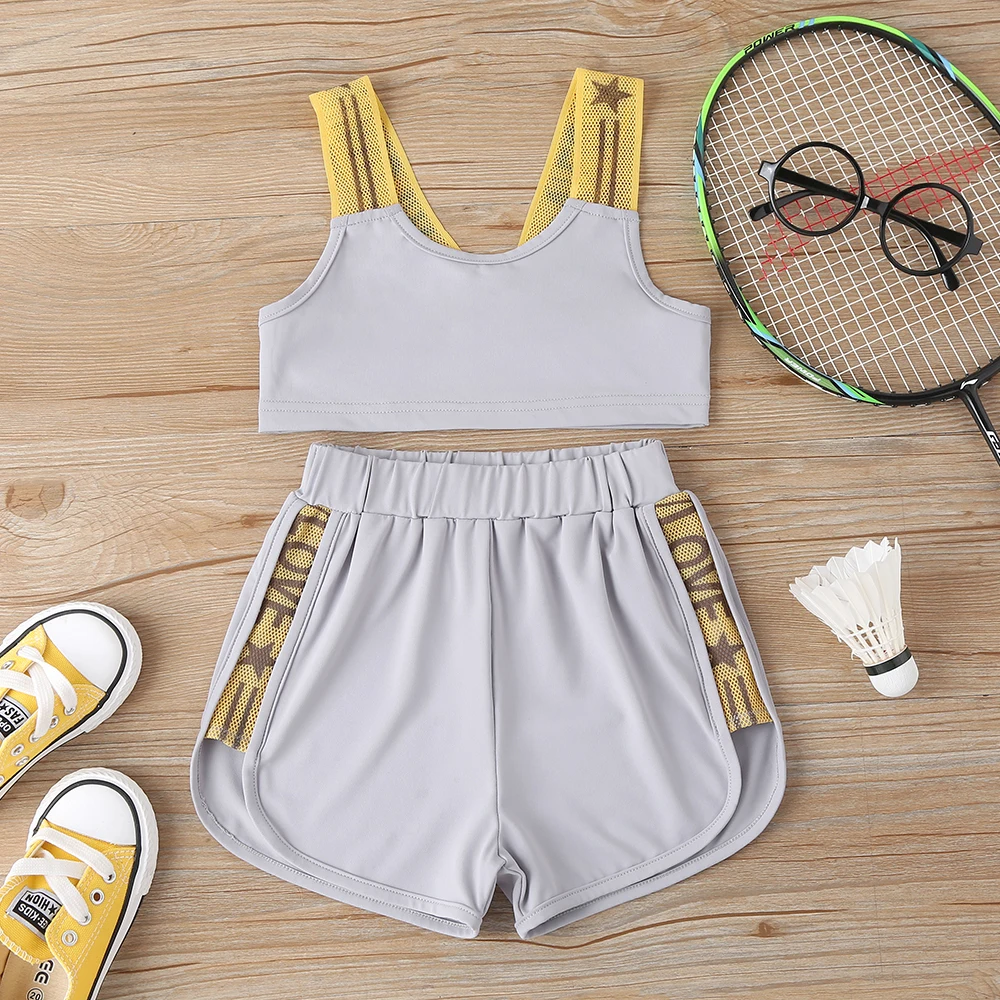 

2021 Girls' Suspender Solid Tops +Sports Shorts Suit Girls' Clothing Suit Top Shorts Set 2 Piece Set