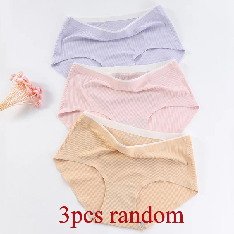 3pcs random Женские Бесшовные трусы сексуальные трусики Ultalhin трусы до середины талии стринги белье женские трусы 3 шт./партия# F - Цвет: 3pcs random