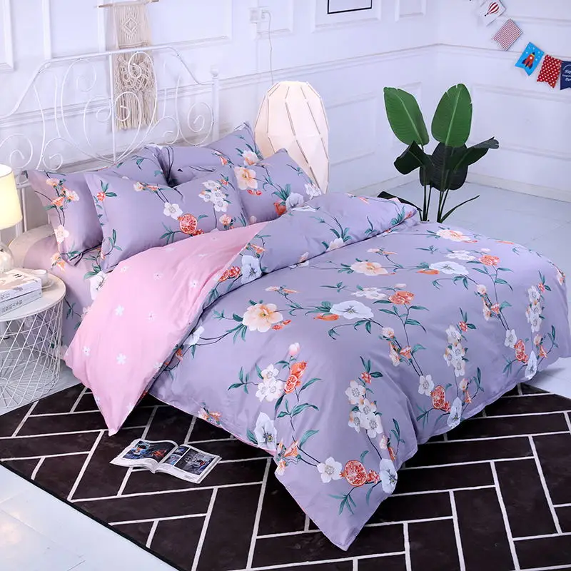 

Bedding Set 4Pcs/Set Bed Textile Small Fresh Cute Print Cover Flat Bed Sheet Pillowcase Comfort Bed Set Kit Printed Modern