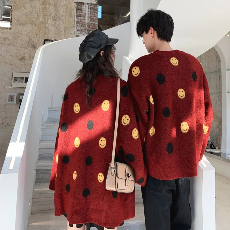 

Paragraph 19 years in autumn and winter smile knit sweater couple costume loose off hip-hop ins super fire men and women