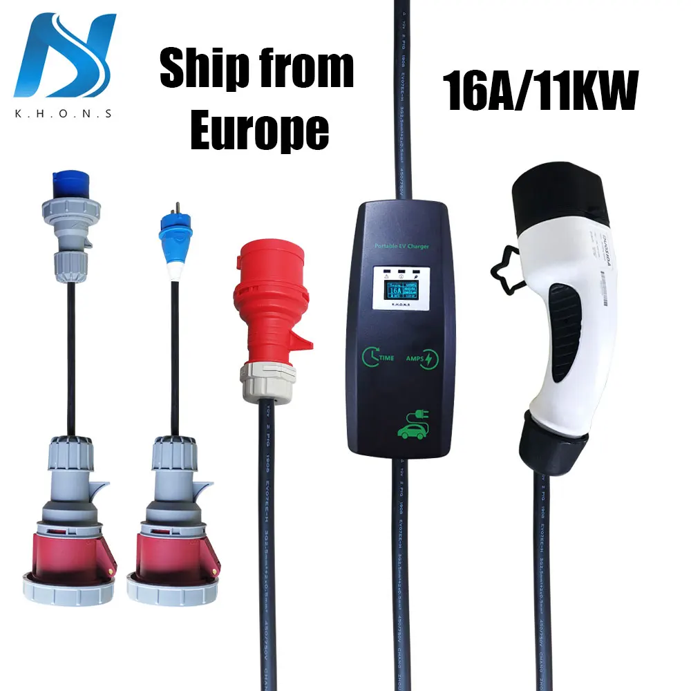 Зарядное устройство Khons Wallbox EVSE для электромобиля 11 кВт тип 2 EV с адаптерами 16 А