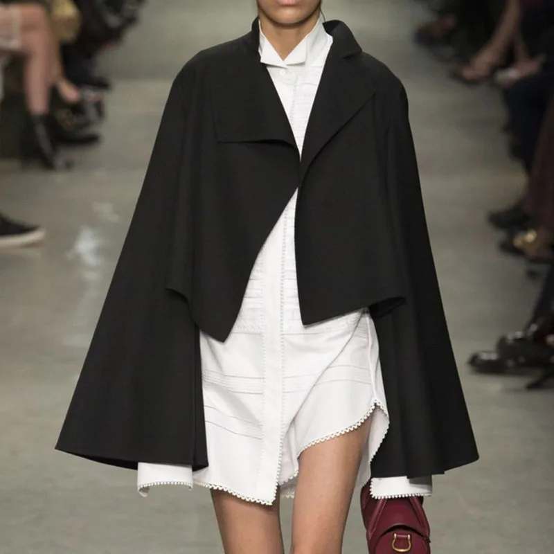 

XITAO Irregular Solid Cape Women 2020 Winter Casual Fashion Style Temperament All Match Turn Down Collar Women Clothes ZY2397