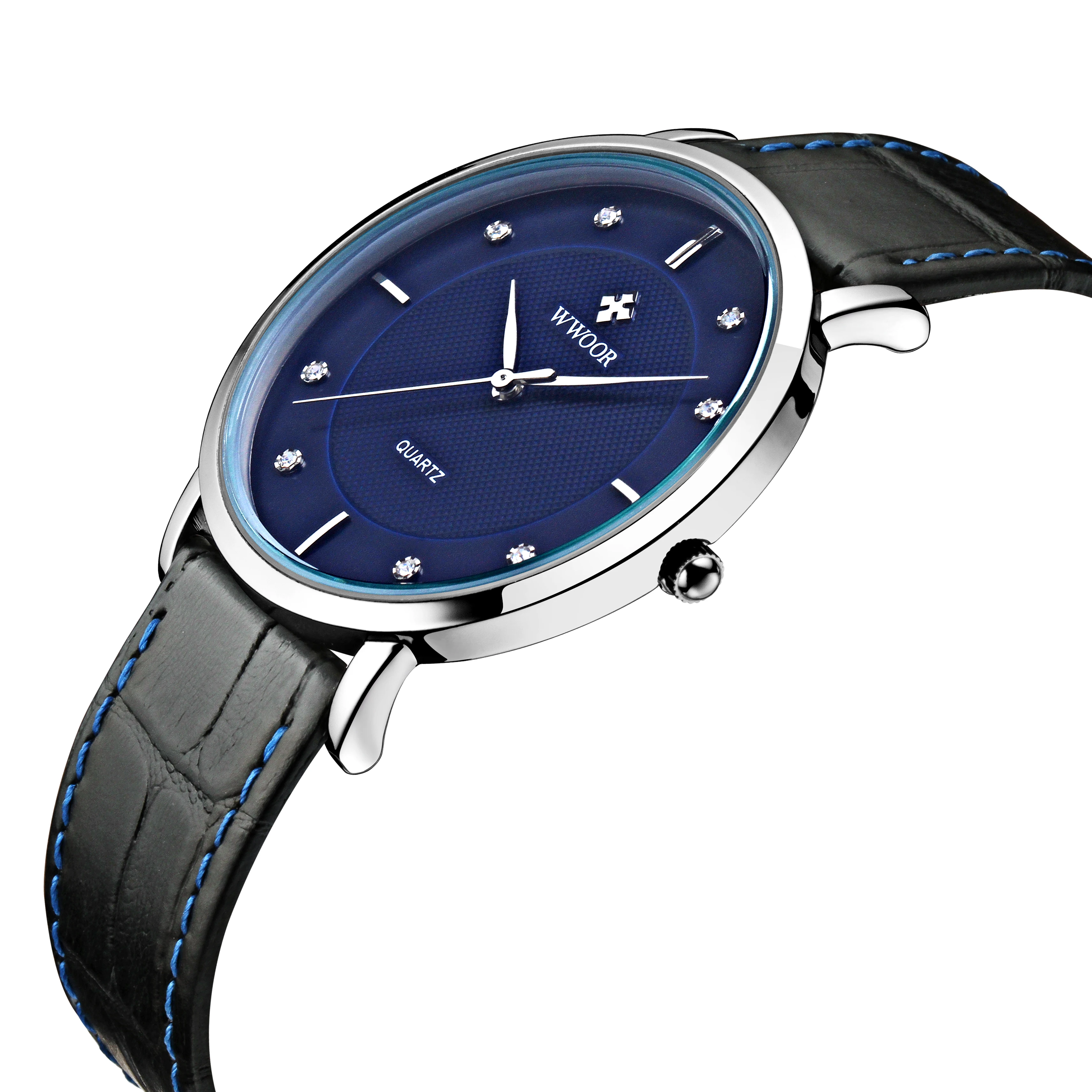 WWOOR мужские часы Топ Роскошные ультратонкие дизайнерские из натуральной кожи