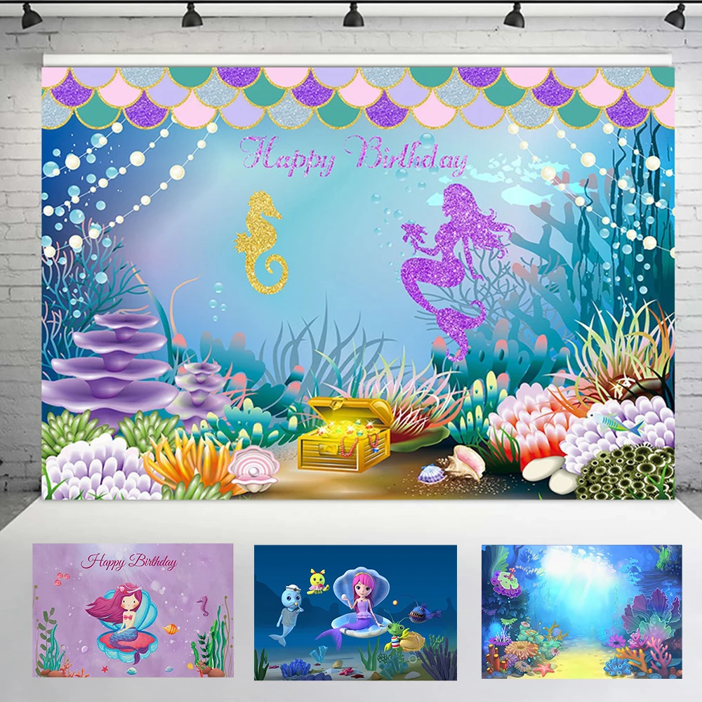 

Mermaid Princess Under Sea Bed Castle Corals Photography Backdrop Props Baby Shower Birthday Party Photo Background Stand
