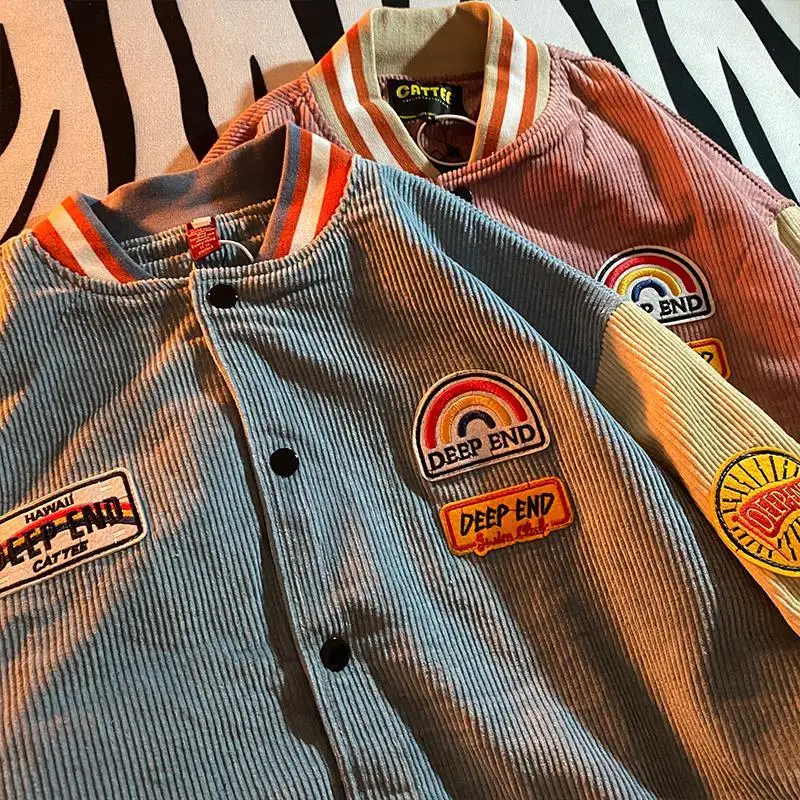 

Мужская бархатная куртка, повседневная куртка большого размера с вышивкой, для бейсбольной униформы, в Корейском стиле, весна-осень 2021