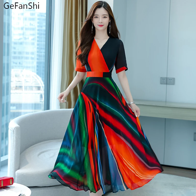 

Женское шифоновое платье с V-образным вырезом, с принтом