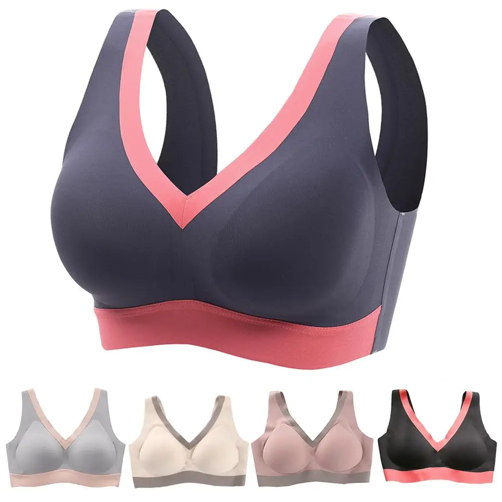 

Women Seamless Color Block Padded Push Up Brassiere Bra Running Yoga Crop Top